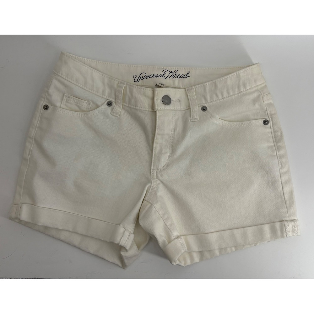 Universal Thread Womens White Mid Rise Midi Denim Shorts Size 00/24R Cuffed
